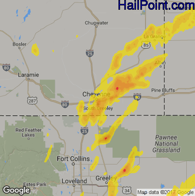 Hail Map for Cheyenne, WY Region on May 27, 2019