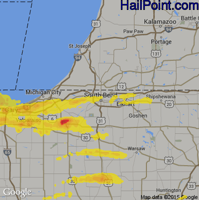 Hail Map for South Bend, IN Region on May 27, 2019 