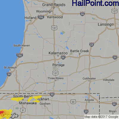 Hail Map for Kalamazoo, MI Region on May 27, 2019