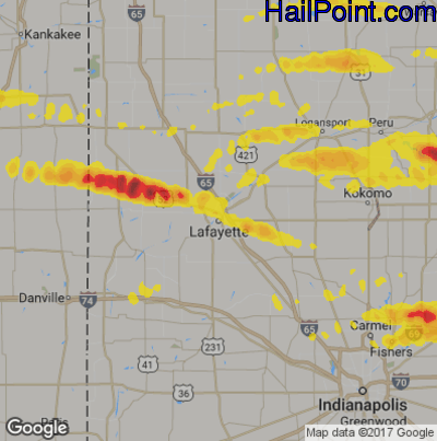 Hail Map for Layfette, IN Region on May 27, 2019