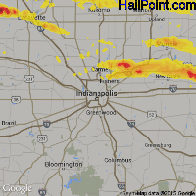 Hail Map for Indianapolis, IN Region on May 27, 2019