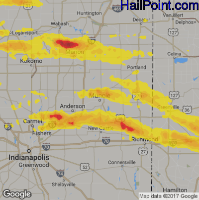 Hail Map for Muncie, IN Region on May 27, 2019
