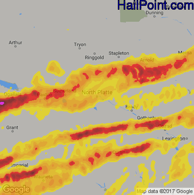 Hail Map for North Platte, NE Region on May 27, 2019