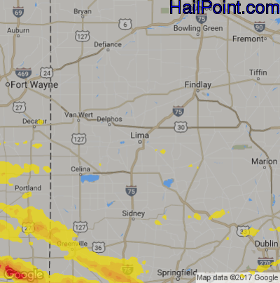 Hail Map for Lima, OH Region on May 28, 2019 