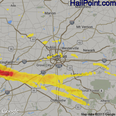 Hail Map for Columbus, OH Region on May 28, 2019 