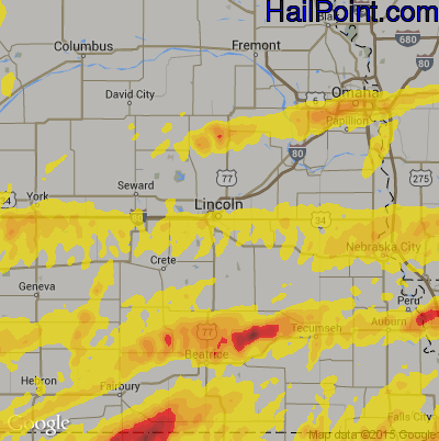 Hail Map for Lincoln, NE Region on May 28, 2019
