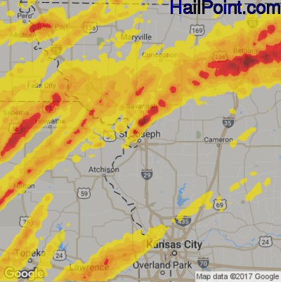Hail Map for St. Joseph, MS Region on May 28, 2019