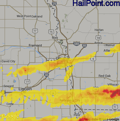 Hail Map for Omaha, NE Region on May 28, 2019
