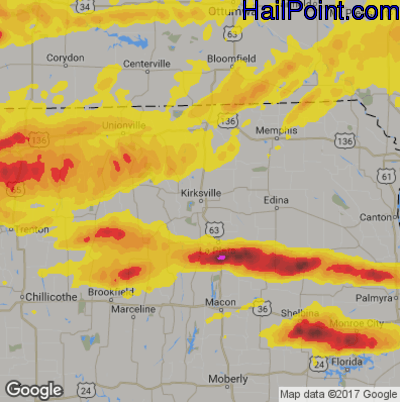 Hail Map for Kirskville, MS Region on May 28, 2019