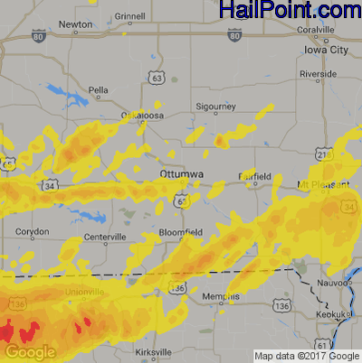 Hail Map for Ottumwa, IA Region on May 28, 2019 