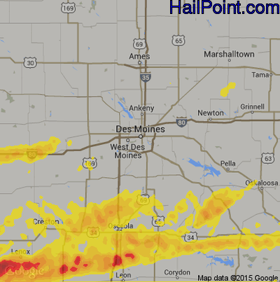 Hail Map for Des Moines, IA Region on May 28, 2019