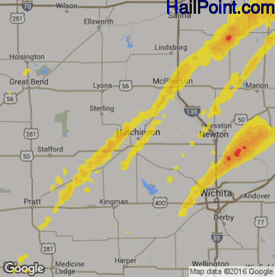 Hail Map for Hutchinson, KS Region on May 28, 2019 