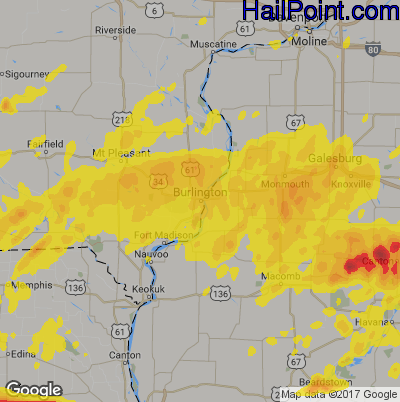 Hail Map for Burlington, IA Region on May 28, 2019 