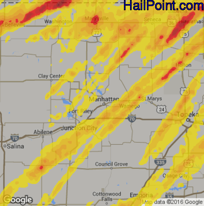 Hail Map for Mahhattan, KS Region on May 28, 2019