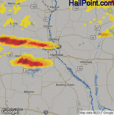 Hail Map for Hannibal, MS Region on May 28, 2019