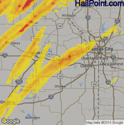 Hail Map for Lawerence, KS Region on May 28, 2019