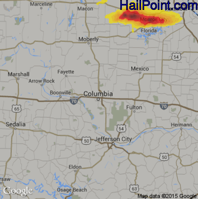 Hail Map for Columbia, MO Region on May 28, 2019 