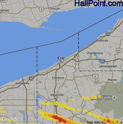 Hail Map for Erie, PA Region on May 28, 2019