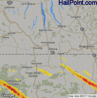 Hail Map for Elmira, NY Region on May 28, 2019