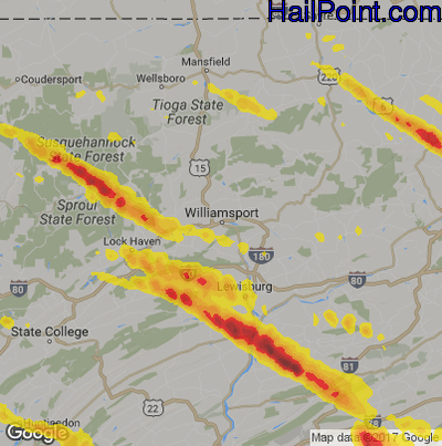 Hail Map for Willamsport, PA Region on May 28, 2019