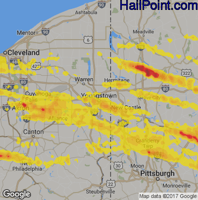 Hail Map for Youngstown, OH Region on May 28, 2019