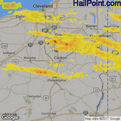 Hail Map for Canton, OH Region on May 28, 2019 