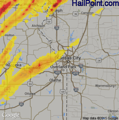 Hail Map for Kansas City, KS Region on May 28, 2019