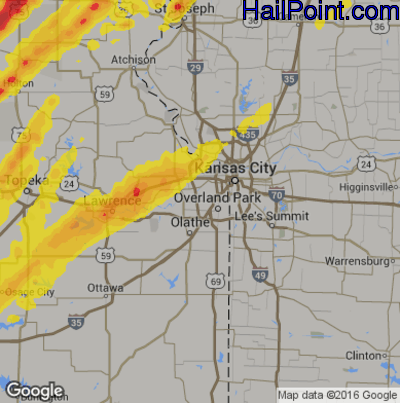 Hail Map for Shawnee, KS Region on May 28, 2019