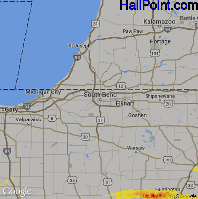 Hail Map for South Bend, IN Region on May 28, 2019