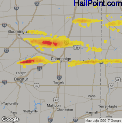 Hail Map for Champaign, IL Region on May 28, 2019 