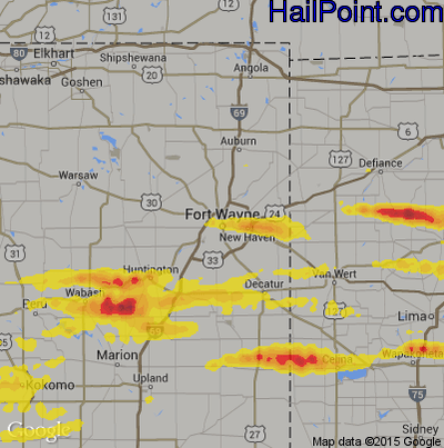 Hail Map for Fort Wayne, IN Region on May 28, 2019