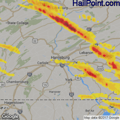 Hail Map for Harrisburg, PA Region on May 28, 2019