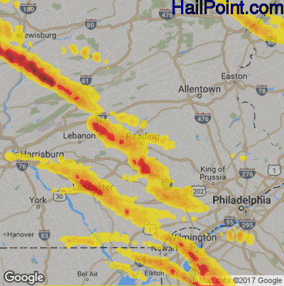 Hail Map for Reading, PA Region on May 28, 2019