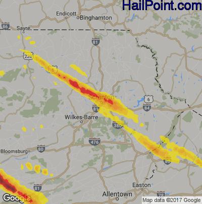 Hail Map for Scranton, PA Region on May 28, 2019