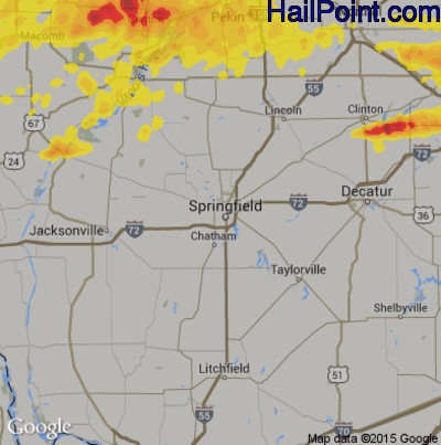 Hail Map for Springfield, IL Region on May 28, 2019