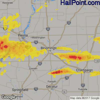 Hail Map for Bloomington, IL Region on May 28, 2019