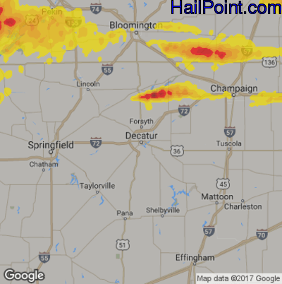 Hail Map for Decatur, IL Region on May 28, 2019