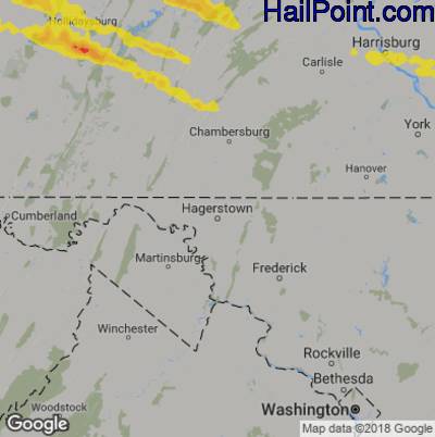 Hail Map for Hagerstown, MD Region on May 28, 2019 