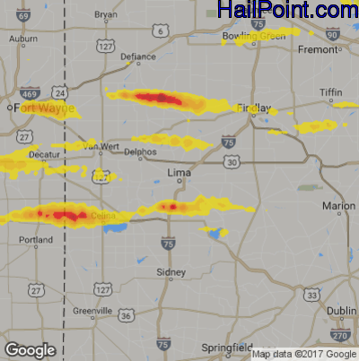 Hail Map for Lima, OH Region on May 28, 2019