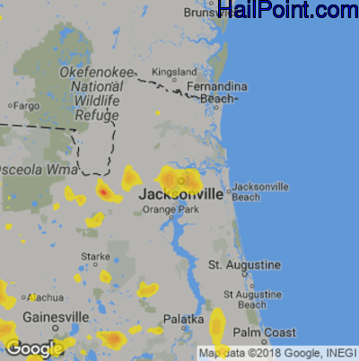 Hail Map for Jacksonville, FL Region on May 28, 2019 