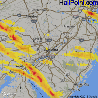 Hail Map for Philadelphia, PA Region on May 28, 2019