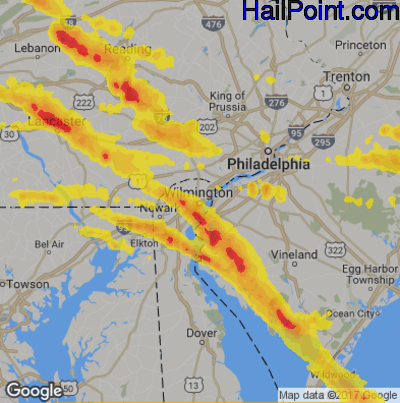 Hail Map for Wilmington, DE Region on May 28, 2019