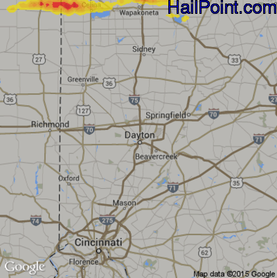 Hail Map for Dayton, OH Region on May 28, 2019