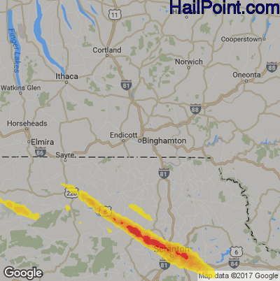 Hail Map for Binghamton, NY Region on May 28, 2019