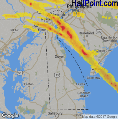 Hail Map for Dover, DE Region on May 28, 2019