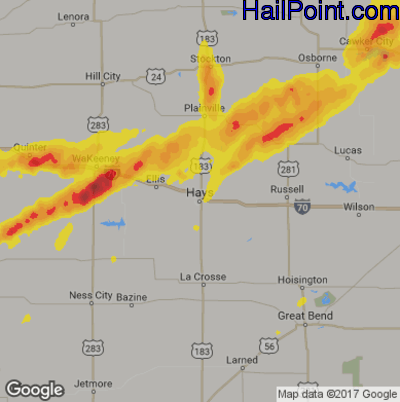 Hail Map for Hays, KS Region on May 28, 2019