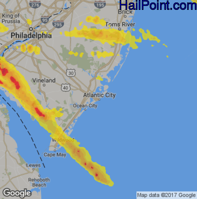 Hail Map for Atlantic City, NJ Region on May 28, 2019