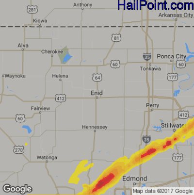 Hail Map for Enid, OK Region on May 28, 2019