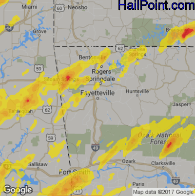 Hail Map for Fayetteville, AR Region on May 28, 2019 