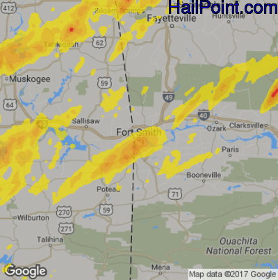 Hail Map for Forth Smith, AR Region on May 29, 2019 